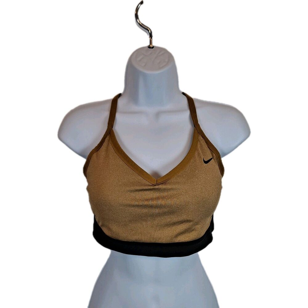Nike Women's Indy Sports Bra Mustard/Black Sz Small 878614-791 Adjustable Straps